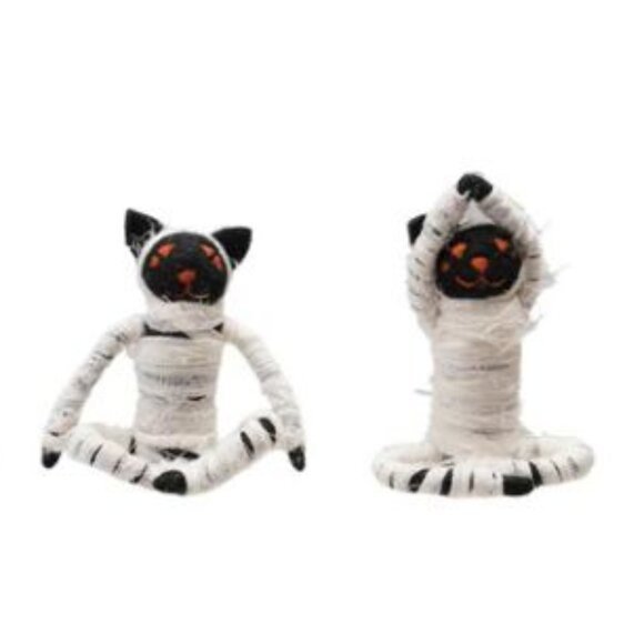 NWT SET 2 HALLOWEEN Handmade Fabric & Wool Felt Yoga MUMMY Cat - Picture 1 of 1